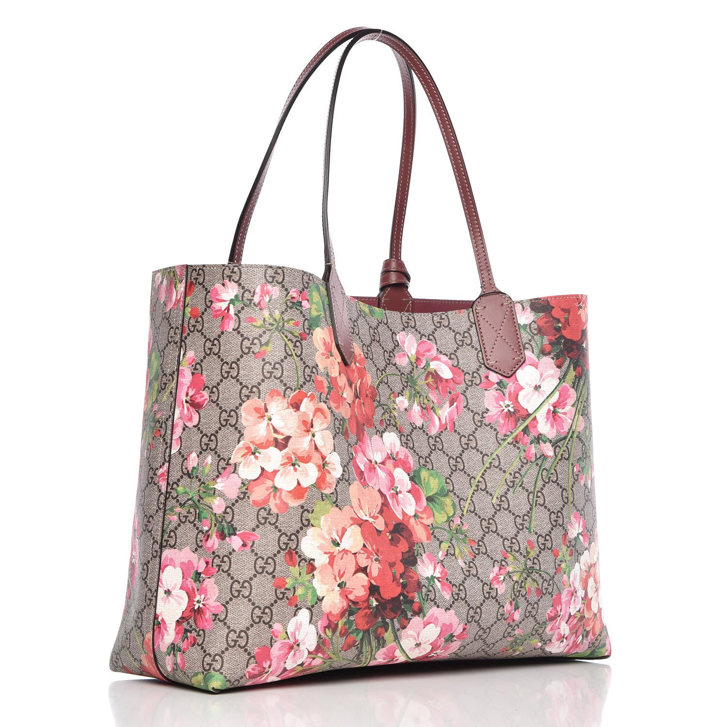 Gucci GG Supreme Monogram Blooms Medium Reversible Tote Beige Multicolor Dry Rose 4 of 13