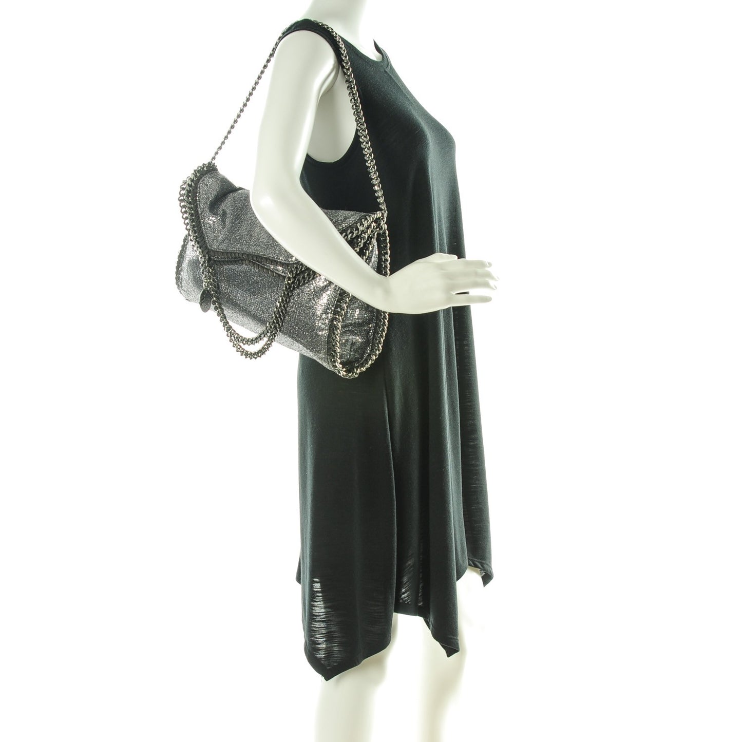 Metallic Glitter Falabella Fold Over Tote Silver