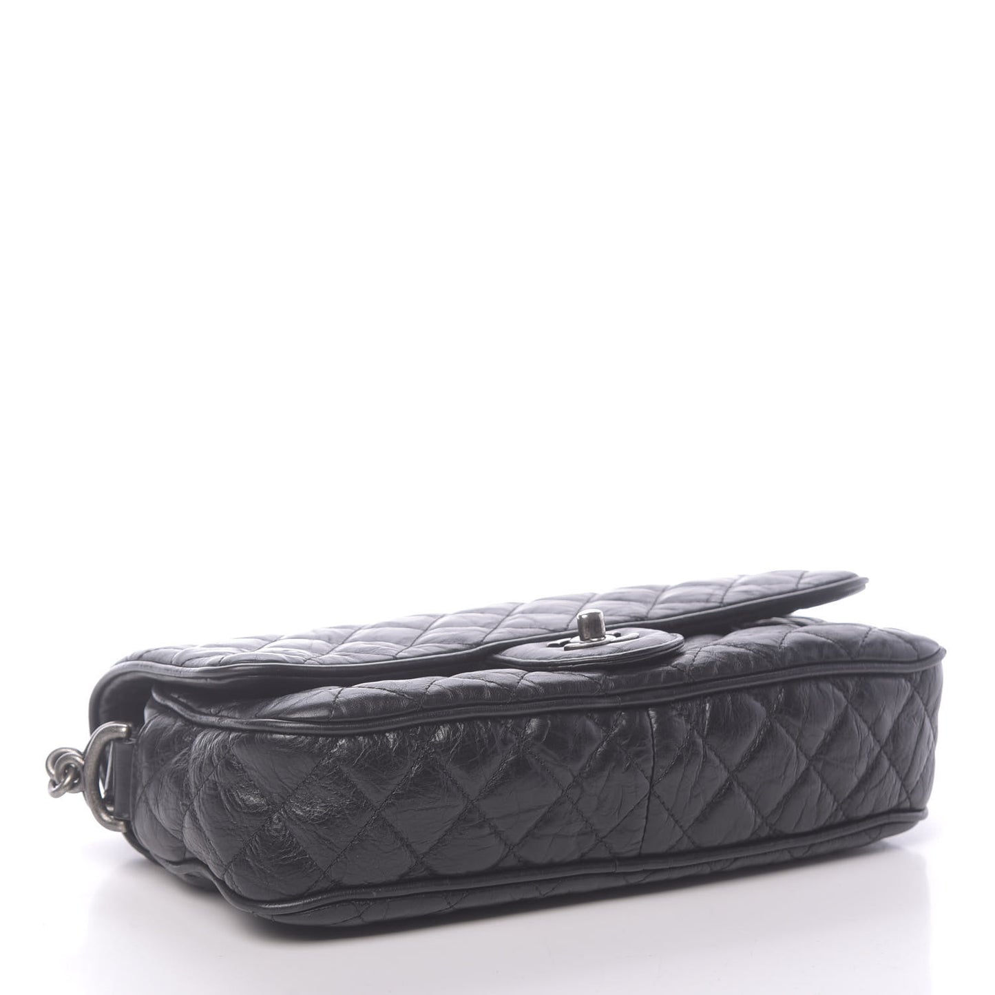 Crumpled Calfskin Quilted Small Casual Rock Flap Black