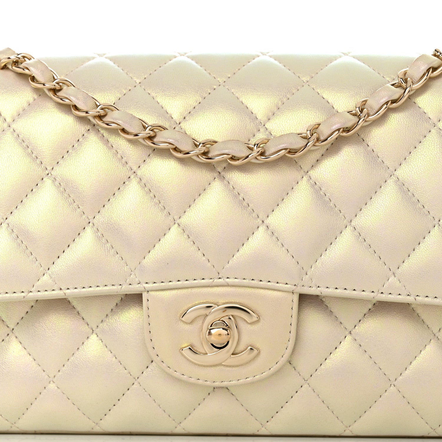 Chanel Iridescent Lambskin Quilted Medium Double Flap Ivory 8 of 12