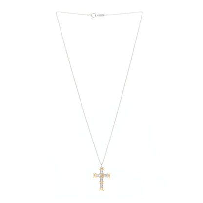 Tiffany Platinum 18K Yellow Gold Diamond Schlumberger Ten Stone Cross Pendant Necklace 2 of 5