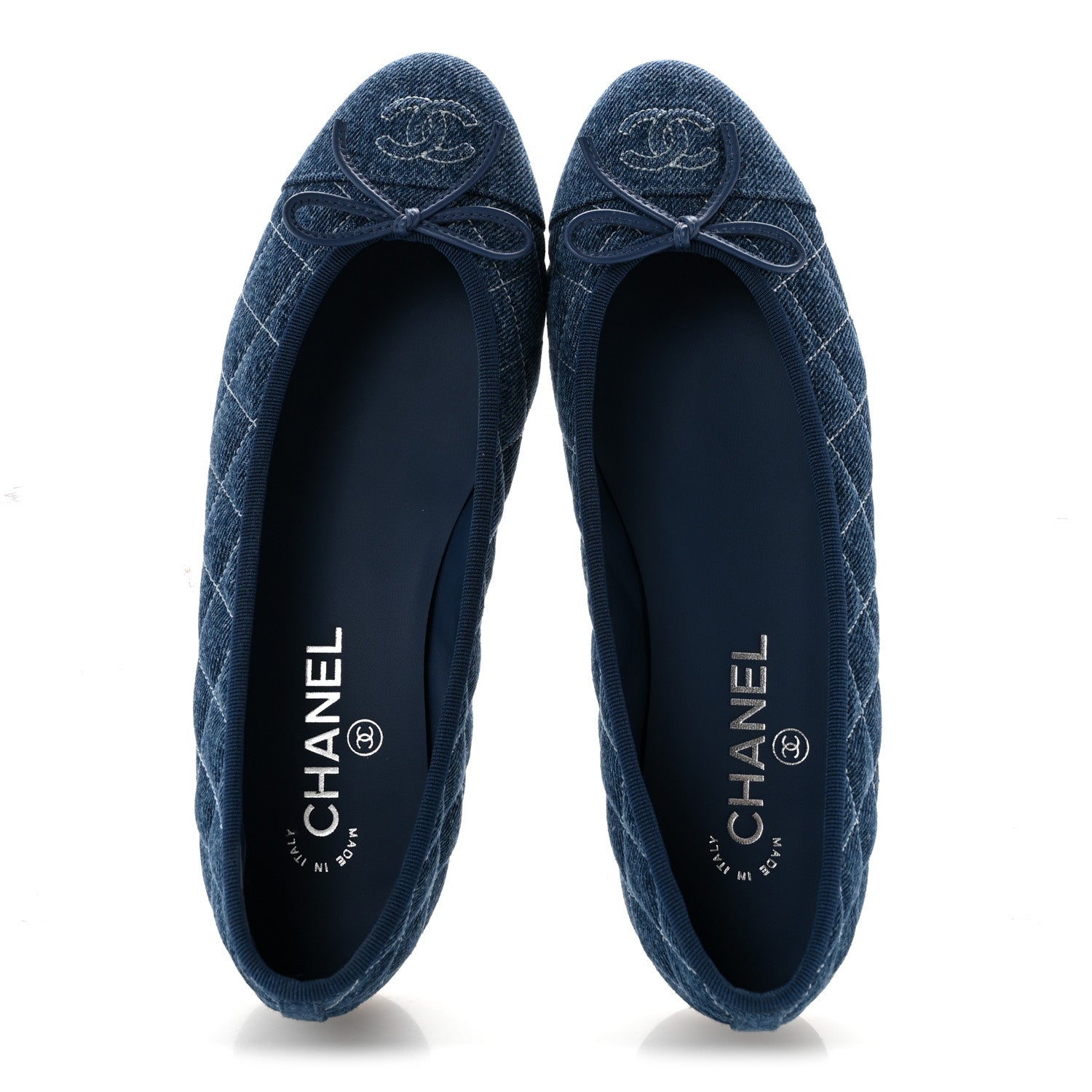 Chanel Washed Denim Quilted Cap Toe CC Ballerina Flats 39 Blue 2 of 10