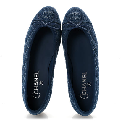 Chanel Washed Denim Quilted Cap Toe CC Ballerina Flats 39 Blue 2 of 10