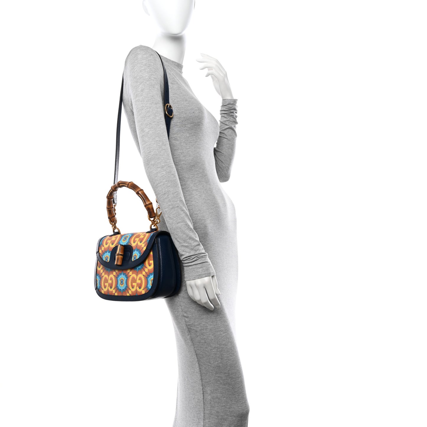 Calfskin Kaleidoscope Medium Bamboo 1947 Top Handle Bag Blue Orange Multicolor Blue Agata
