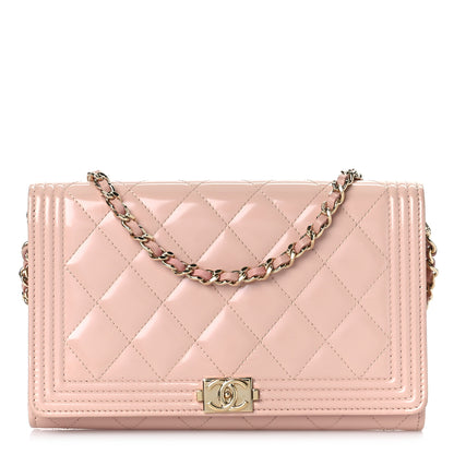 Chanel Iridescent Calfskin Quilted Boy Wallet on Removable Chain Light Pink 1 of 12