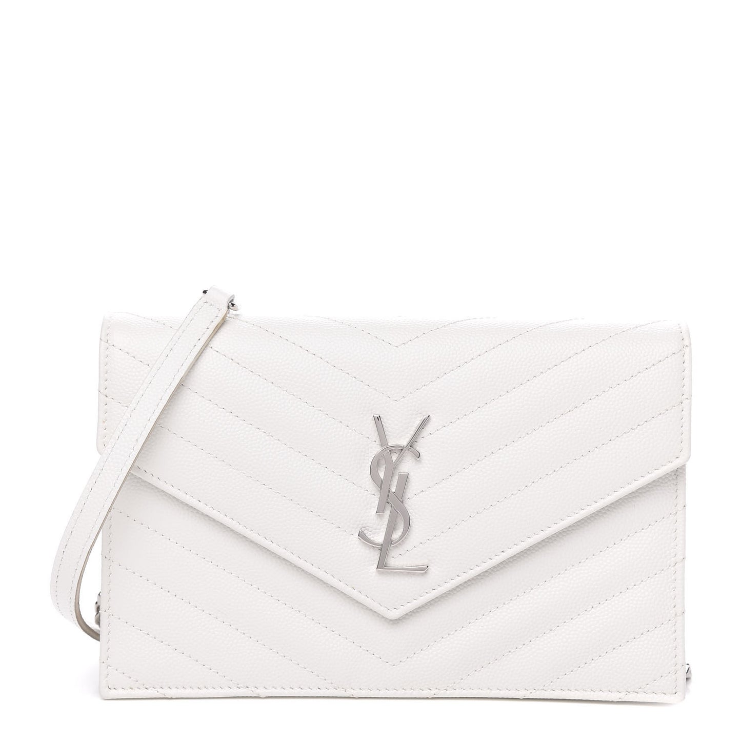 Grain De Poudre Matelasse Chevron Monogram Envelope Chain Wallet Optical White