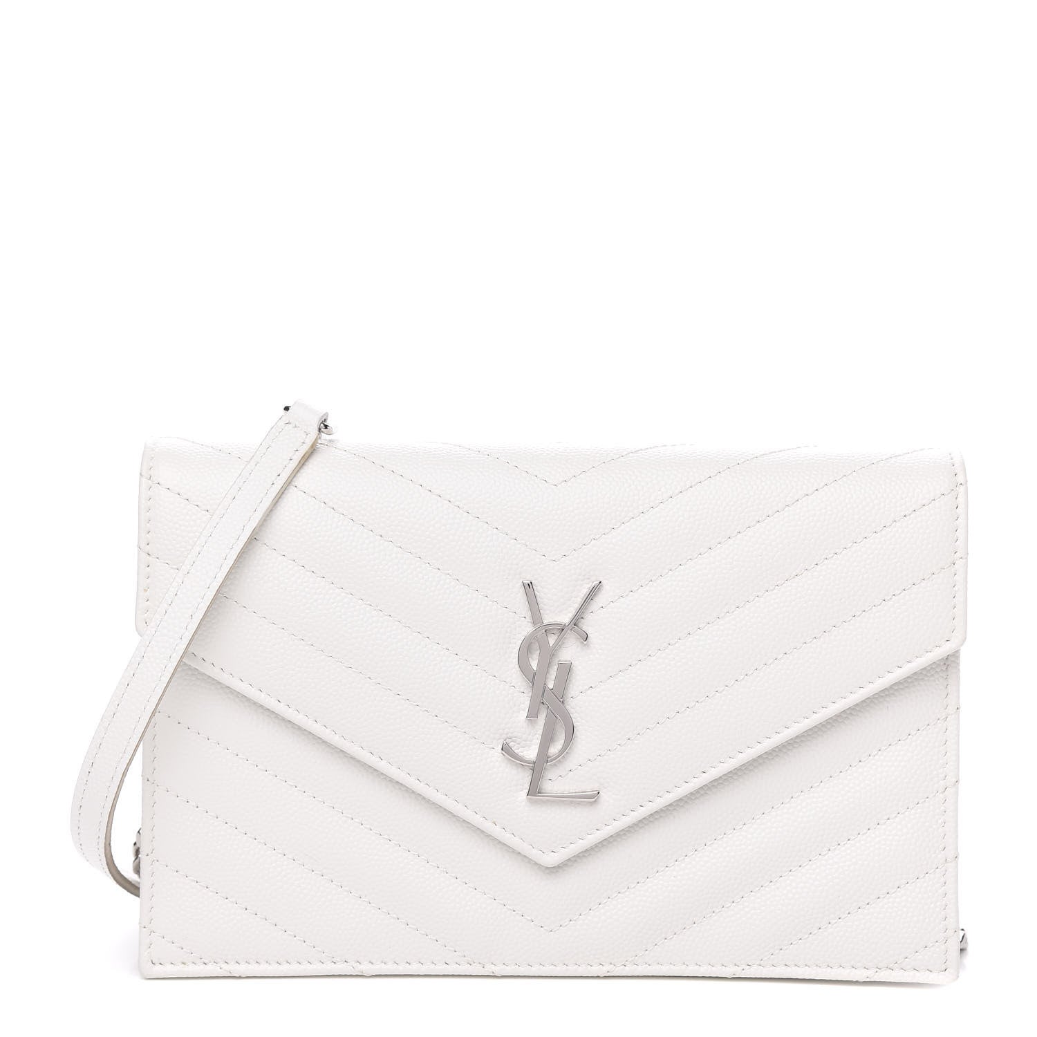 Saint Laurent Grain De Poudre Matelasse Chevron Monogram Envelope Chain Wallet Optical White 1 of 11