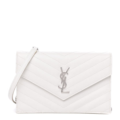 Saint Laurent Grain De Poudre Matelasse Chevron Monogram Envelope Chain Wallet Optical White 1 of 11