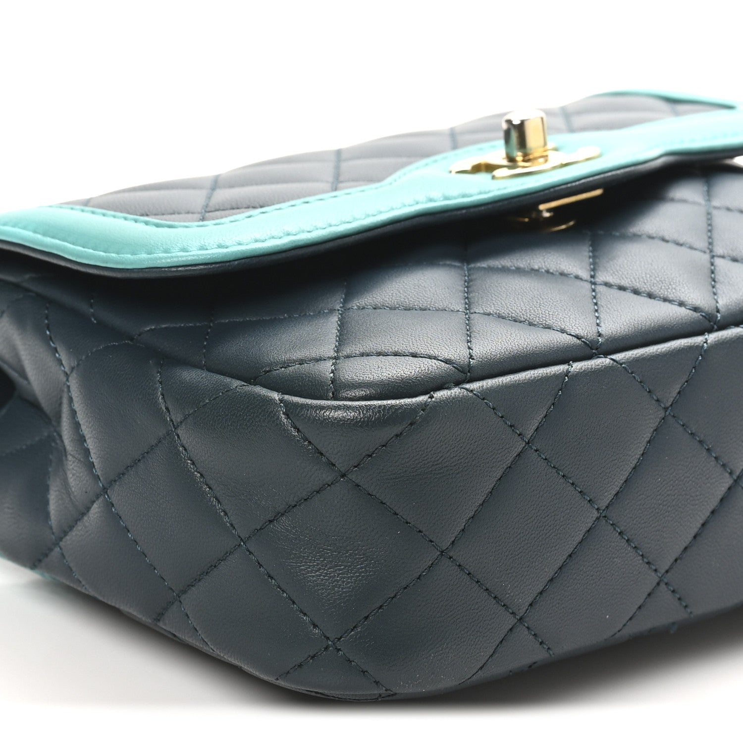 Chanel Lambskin Quilted Two Tone Day Flap Navy Turquoise 9 of 10