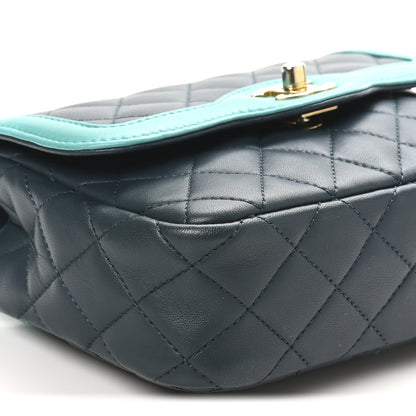 Chanel Lambskin Quilted Two Tone Day Flap Navy Turquoise 9 of 10