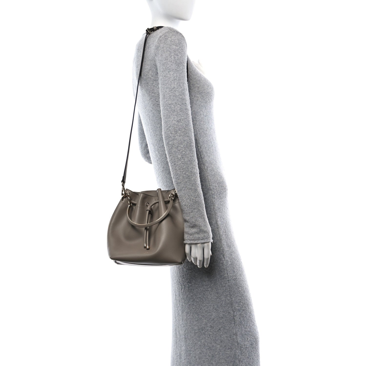 Jimmy Choo Calfskin Bon Bon Bucket Bag Taupe 2 of 11