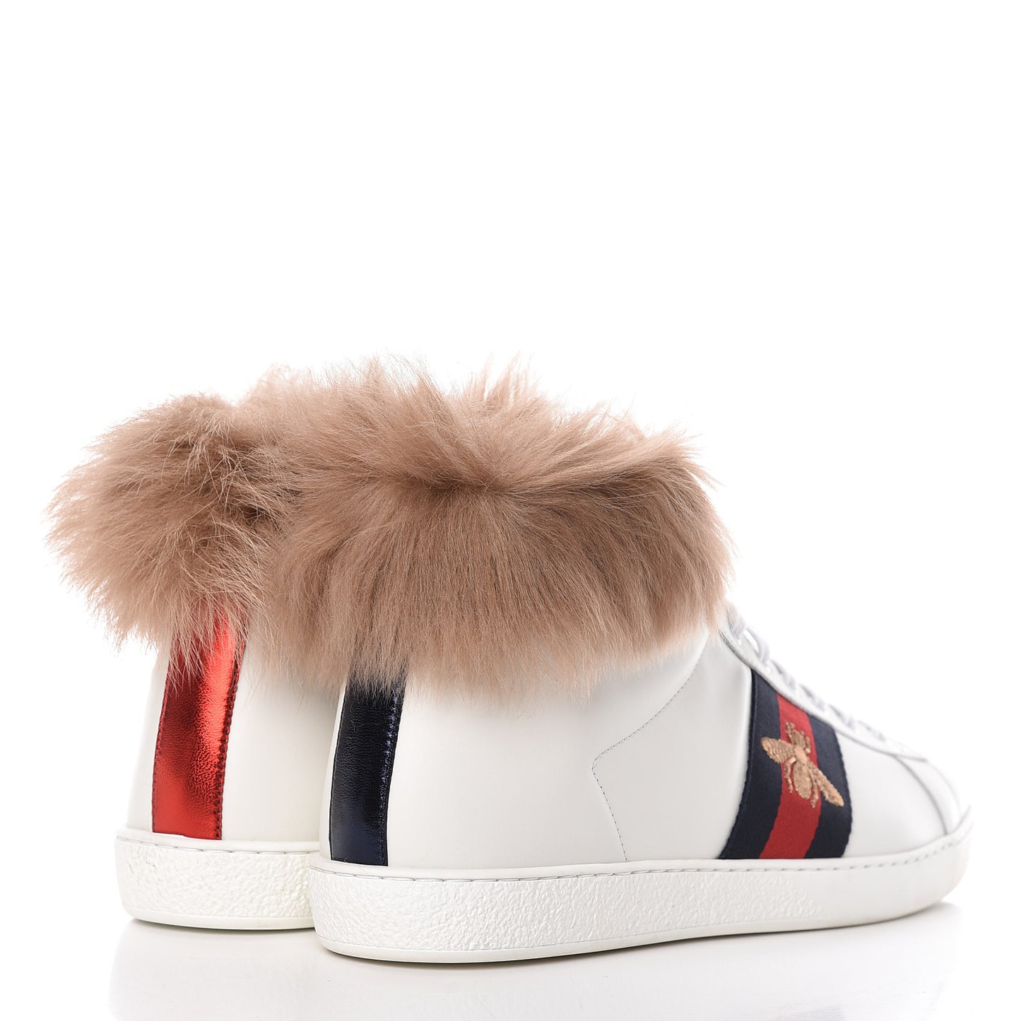 Calfskin Wool Web Bee Embroidered Mens Ace High Top Sneakers 9 White
