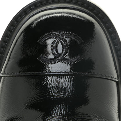 Chanel Shiny Calfskin Quilted Lace Up Combat Boots 38.5 Black 10 of 14