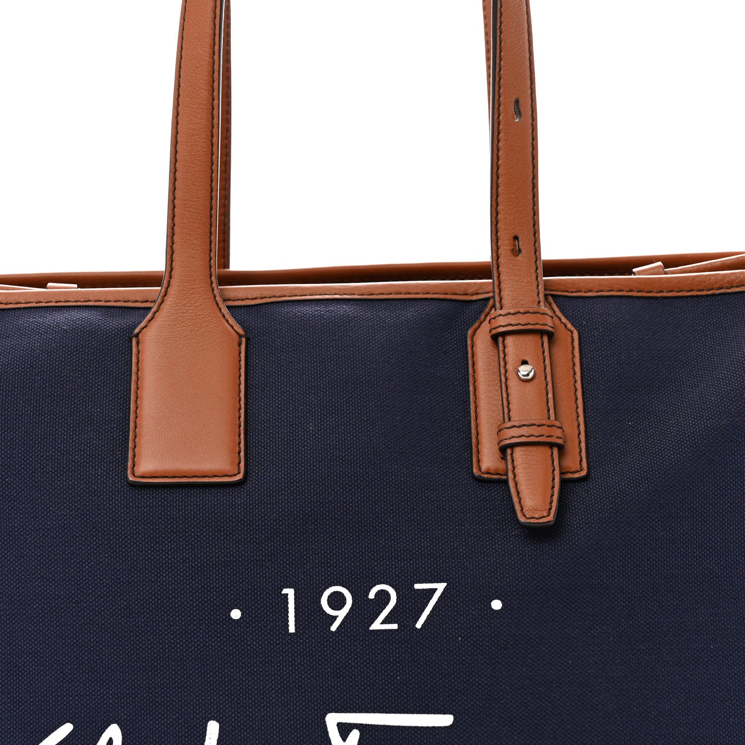 Salvatore Ferragamo Canvas 1927 Signature Tote Navy Brown 7 of 12