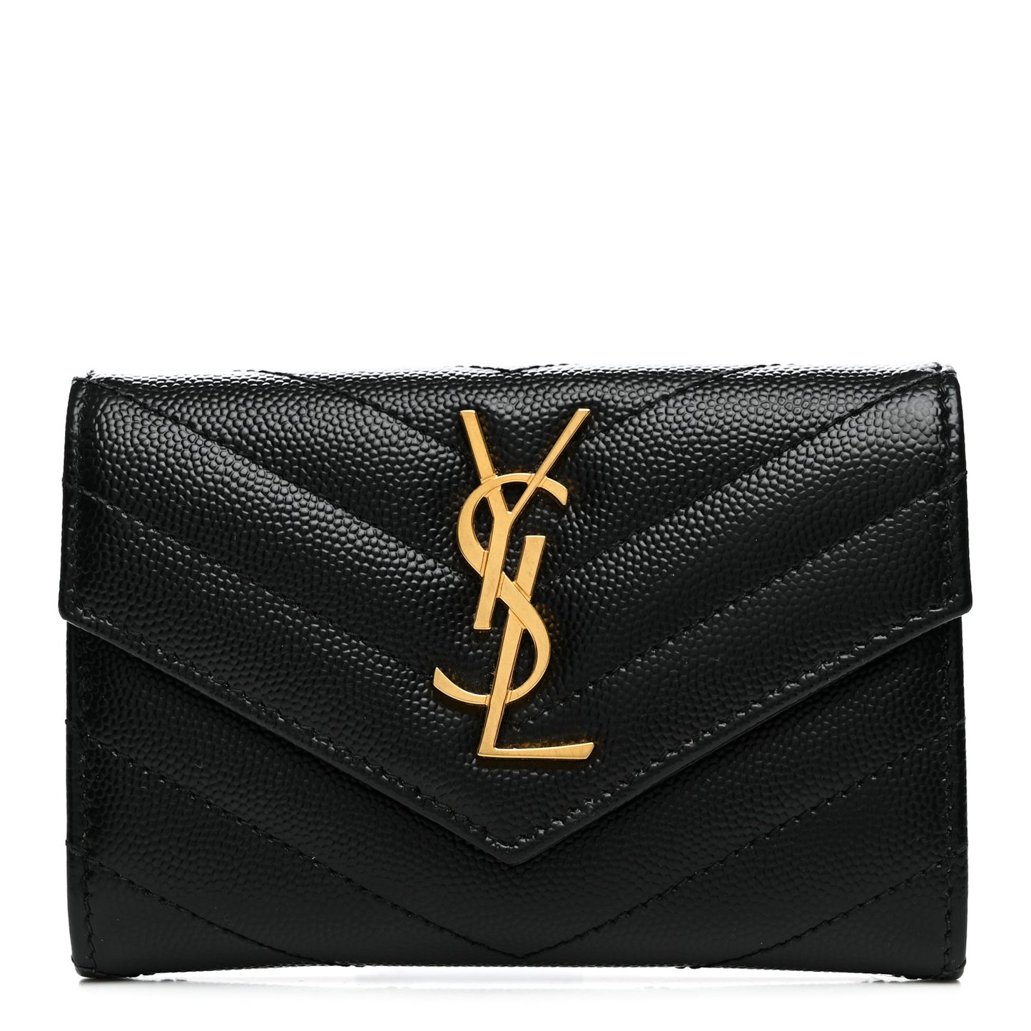 Grain De Poudre Matelasse Chevron Small Monogram Envelope Wallet Black