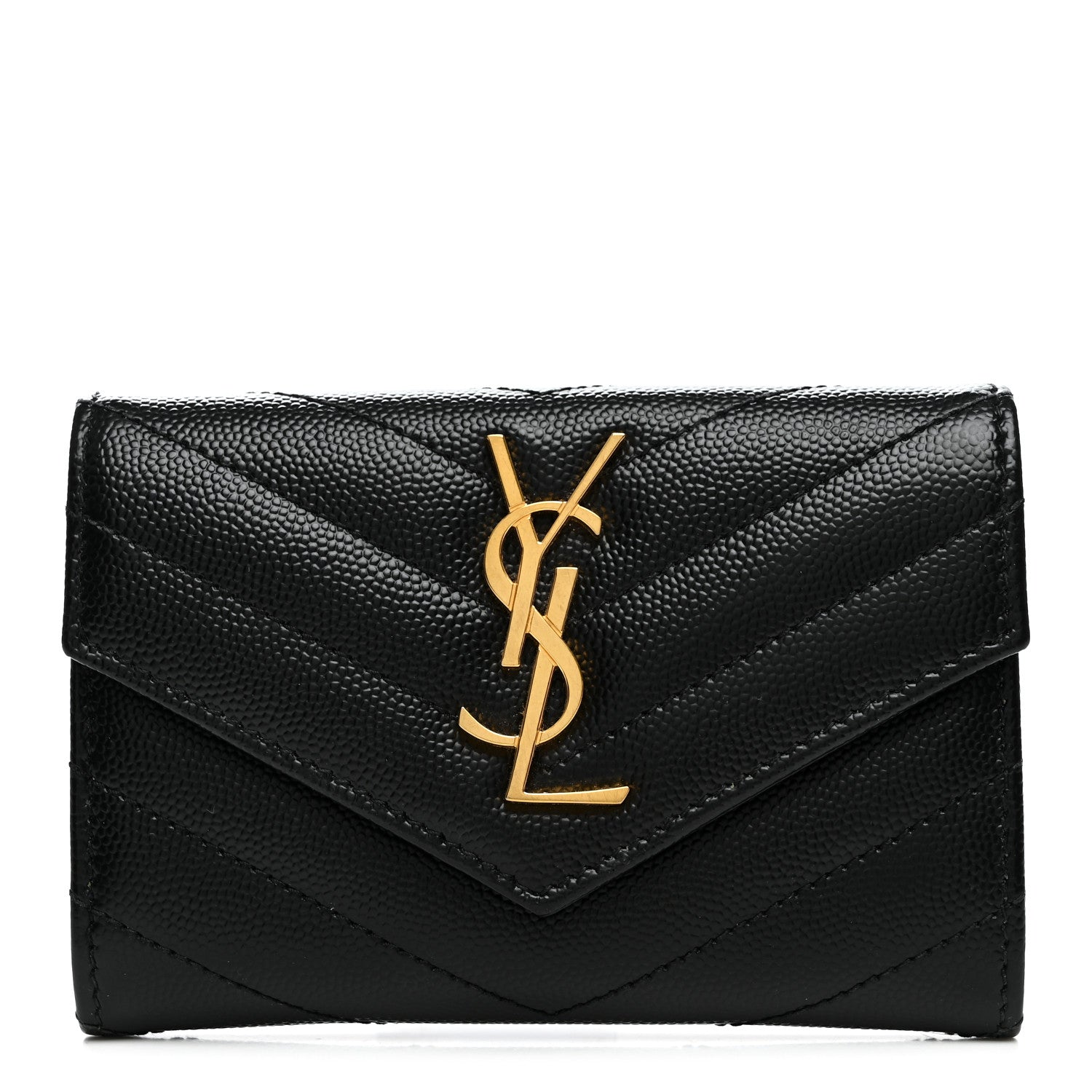 Saint Laurent Grain De Poudre Matelasse Chevron Small Monogram Envelope Wallet Black 1 of 7