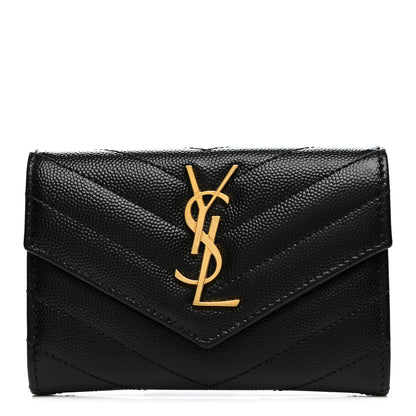 Saint Laurent Grain De Poudre Matelasse Chevron Small Monogram Envelope Wallet Black 1 of 7
