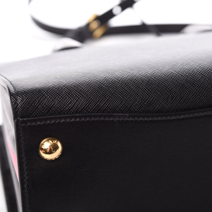 Prada Saffiano City Calfskin Small Bibliothèque Top Handle Black Begonia 10 of 10