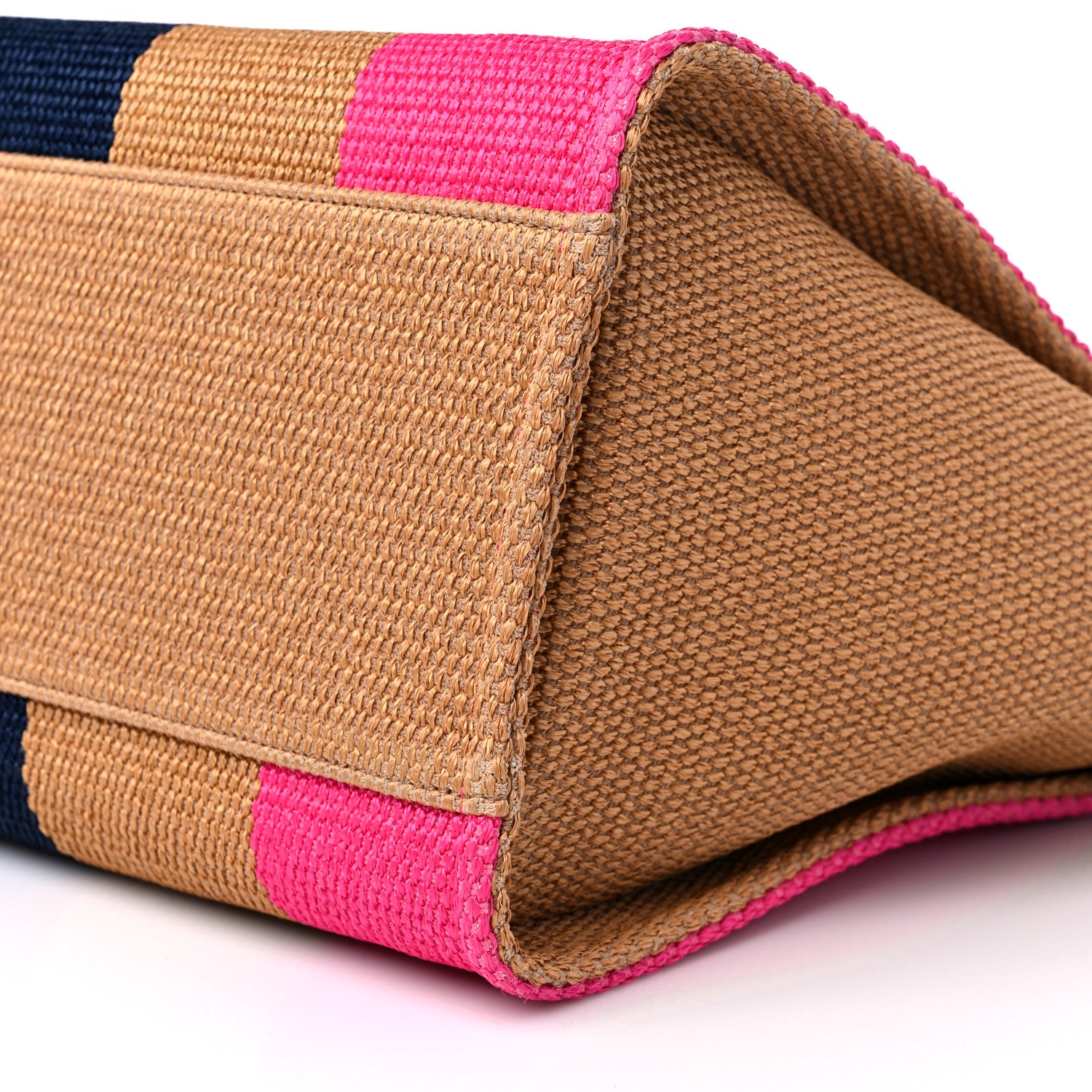Chanel Straw Raffia Calfskin Striped Medium Deauville Tote Dark Beige Fuchsia Navy Blue 9 of 10