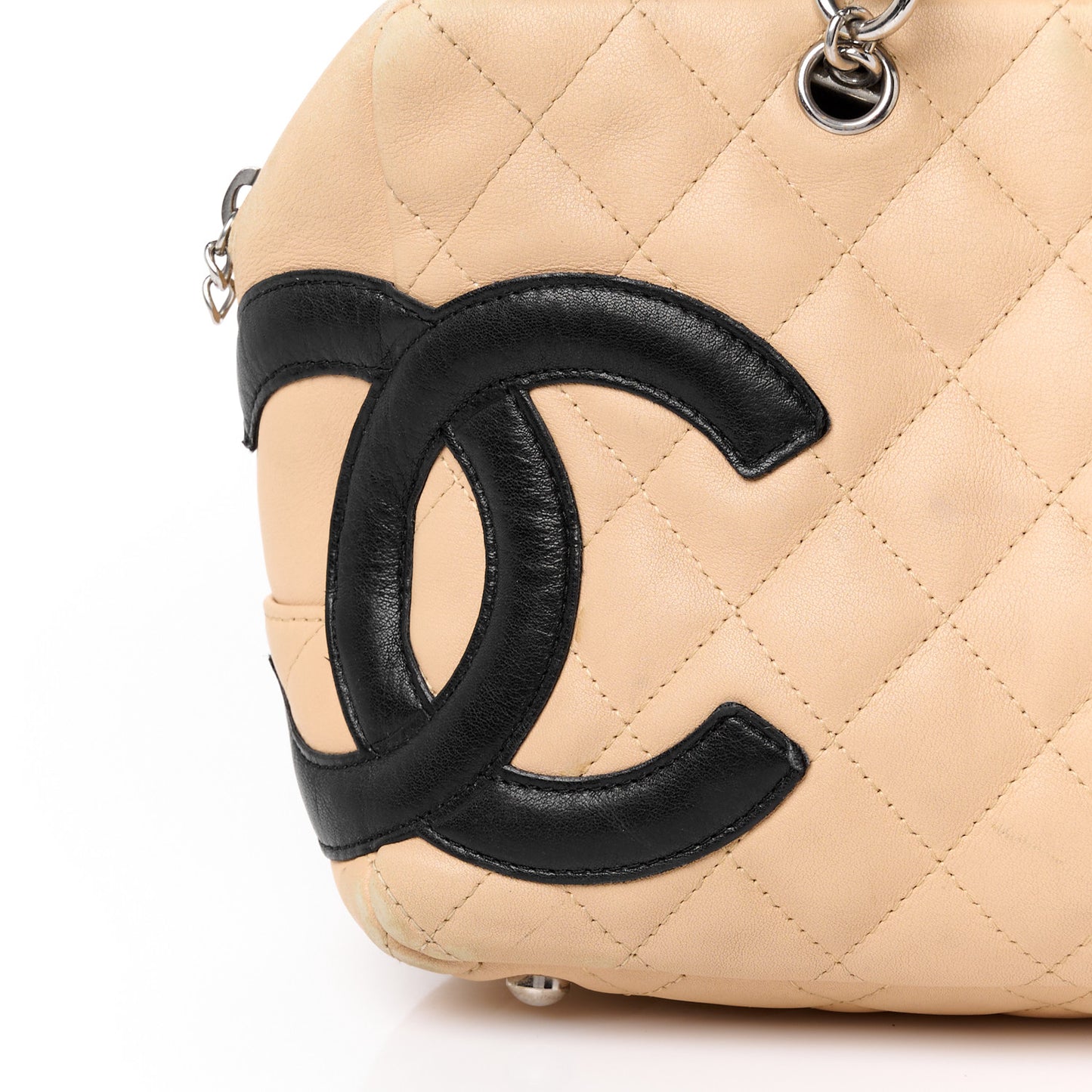 Calfskin Quilted Large Cambon Bowler Beige Black