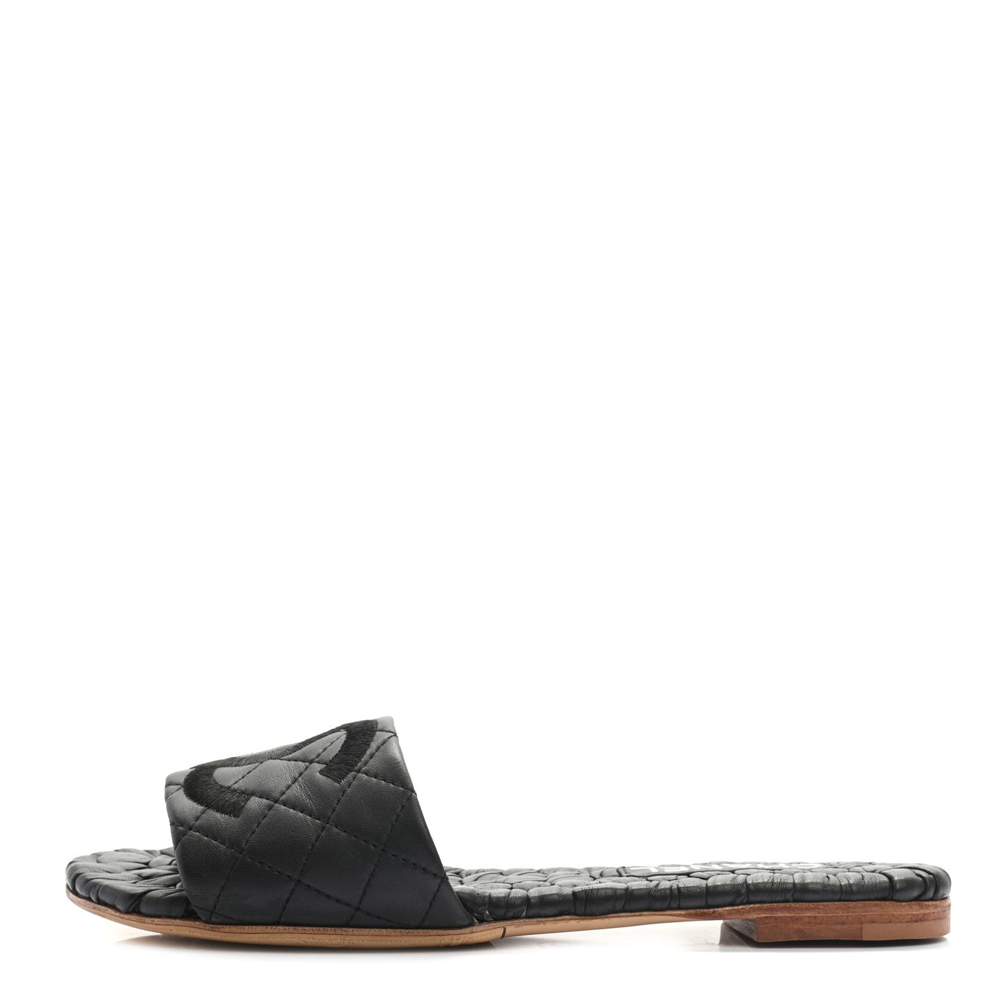 Lambskin Quilted Embroidered CC Mules Sandals 39.5 Black