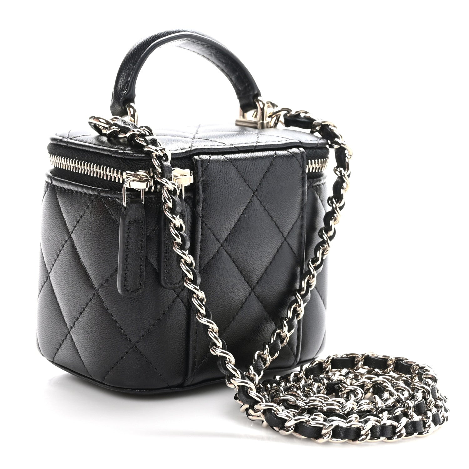 Chanel Lambskin Quilted Top Handle Mini Vanity Case With Chain Black 3 of 11