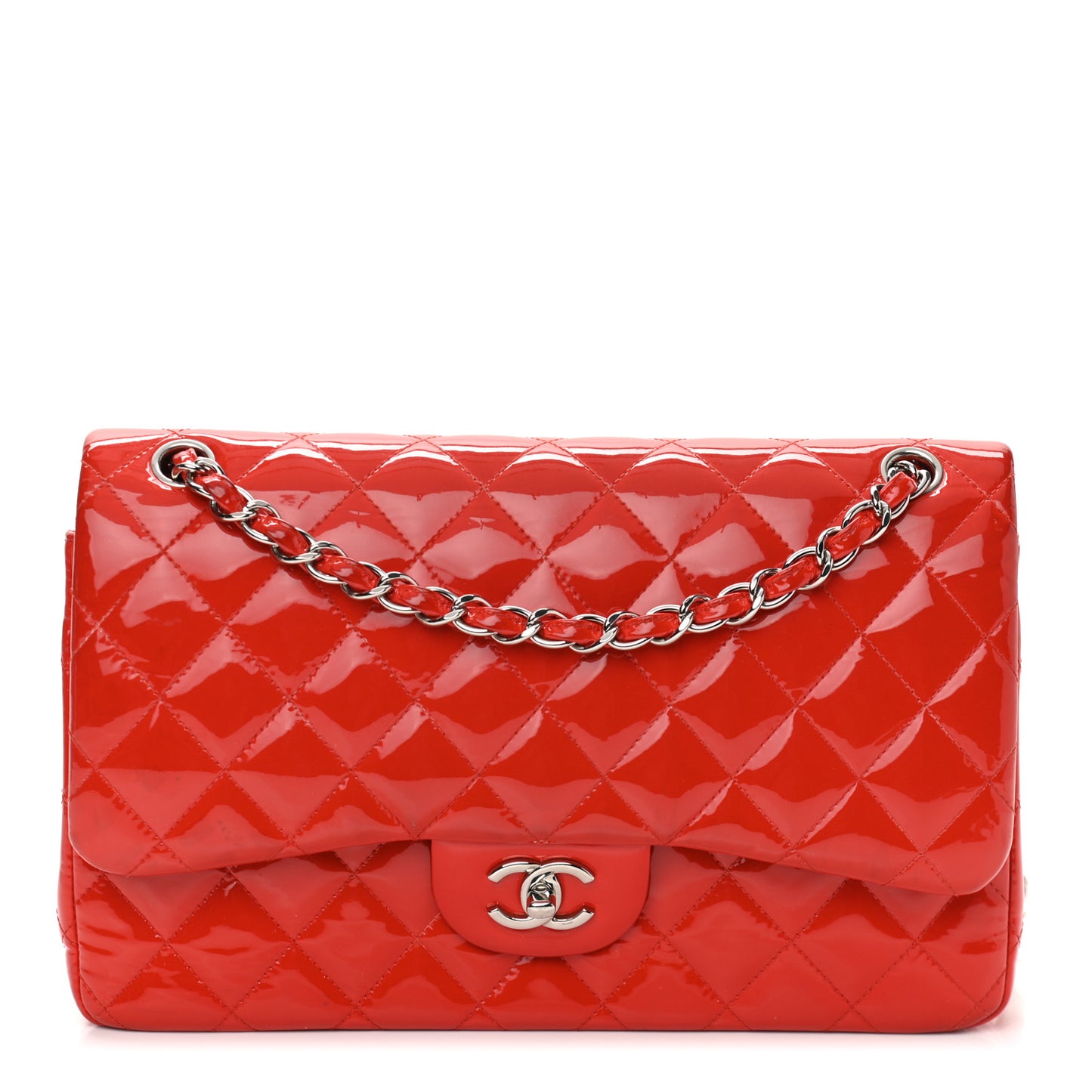 Patent Quilted Jumbo Double Flap Red