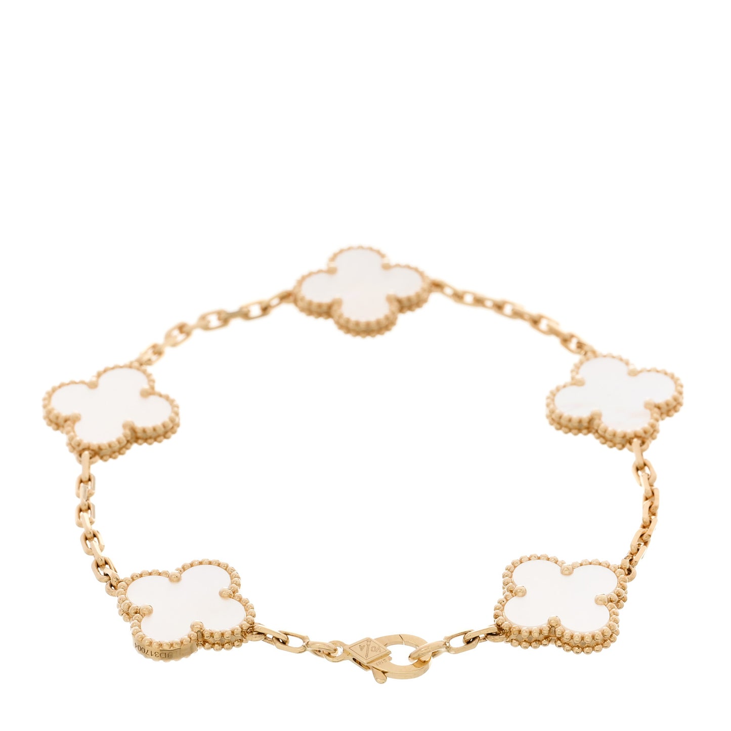 18K Yellow Gold Mother of Pearl 5 Motifs Vintage Alhambra Bracelet