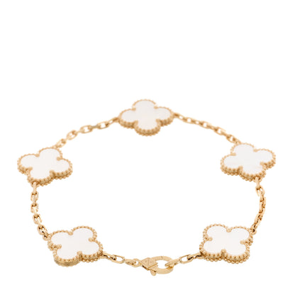 Van Cleef & Arpels 18K Yellow Gold Mother of Pearl 5 Motifs Vintage Alhambra Bracelet 2 of 5