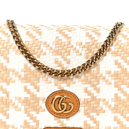 Gucci Polished Raffia Textured Dollar Calfskin Houndstooth Mini Diana Chain Bag Natural Sun Oil Mystic White 8 of 11