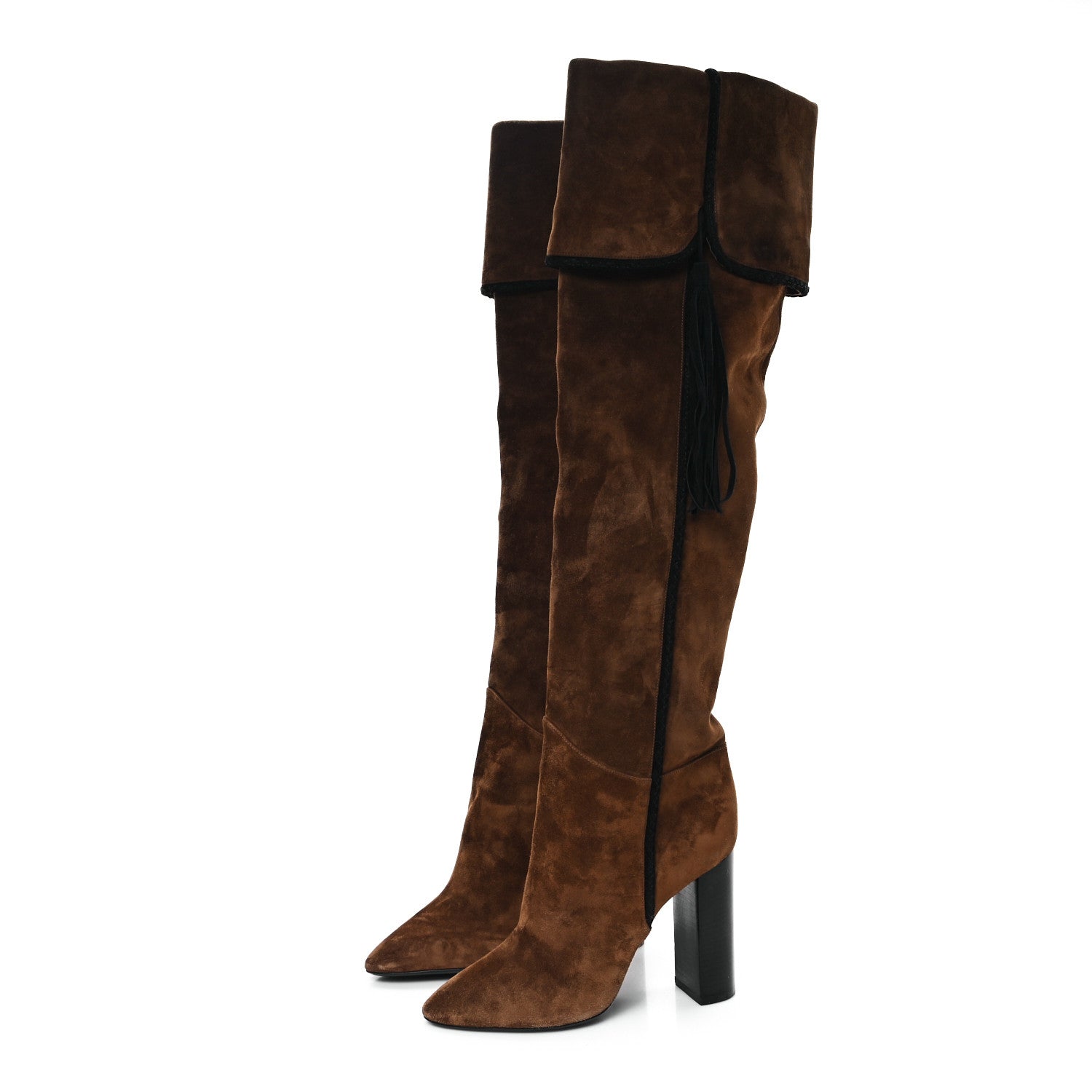 Saint Laurent Suede Over The Knee Boots 39 Brown 3 of 7