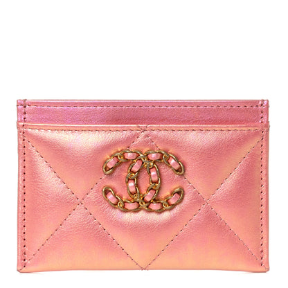 Chanel Iridescent Calfskin Quilted Chanel 19 Card Holder Pink 1 of 8