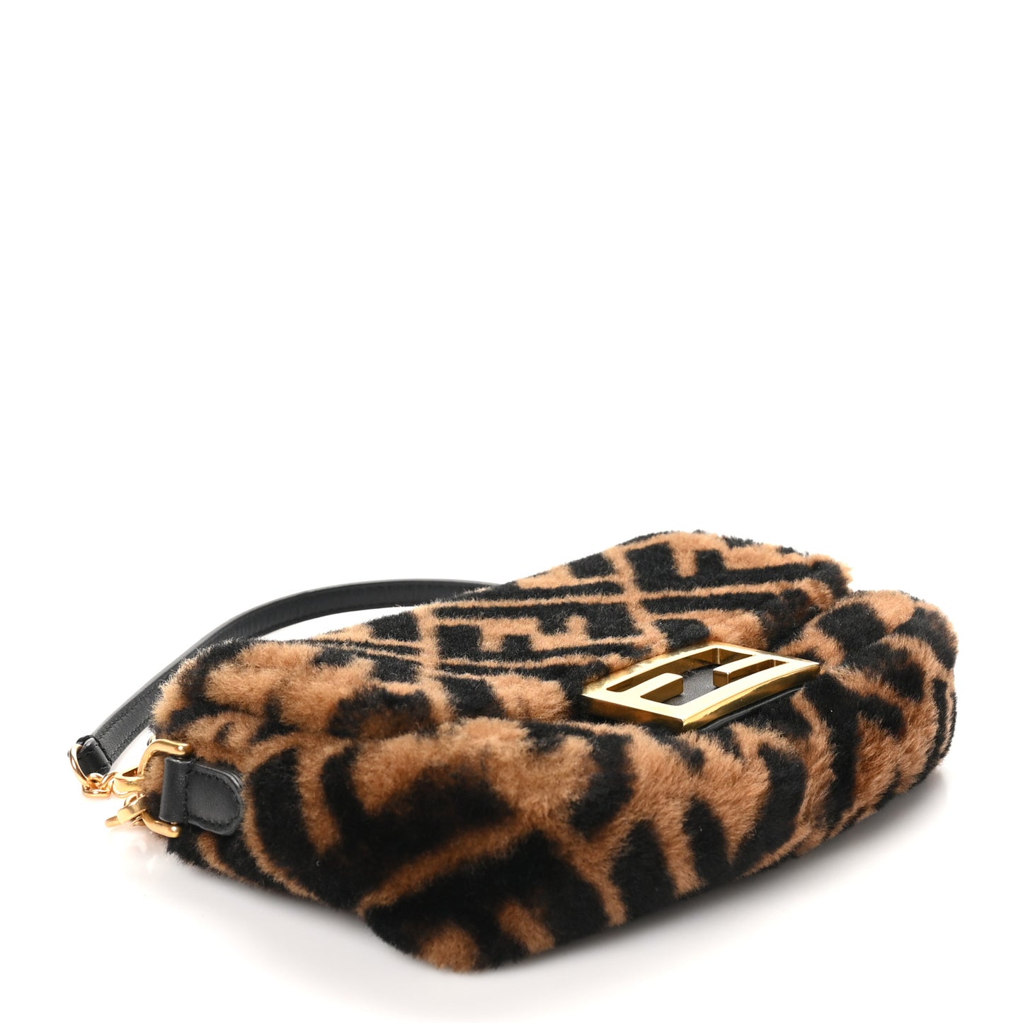 Shearling Vitello Dolce Macro FF 1974 Mini Baguette Tobacco Black