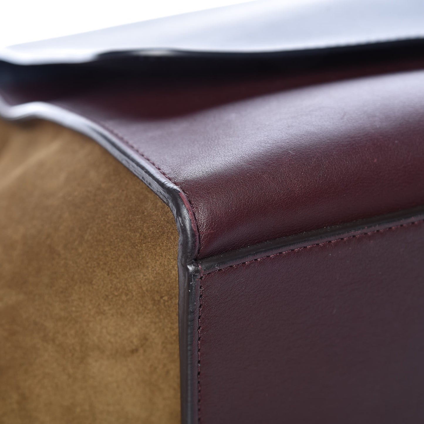 Drummed Calfskin Suede Medium Tri-Color Trapeze Burgundy