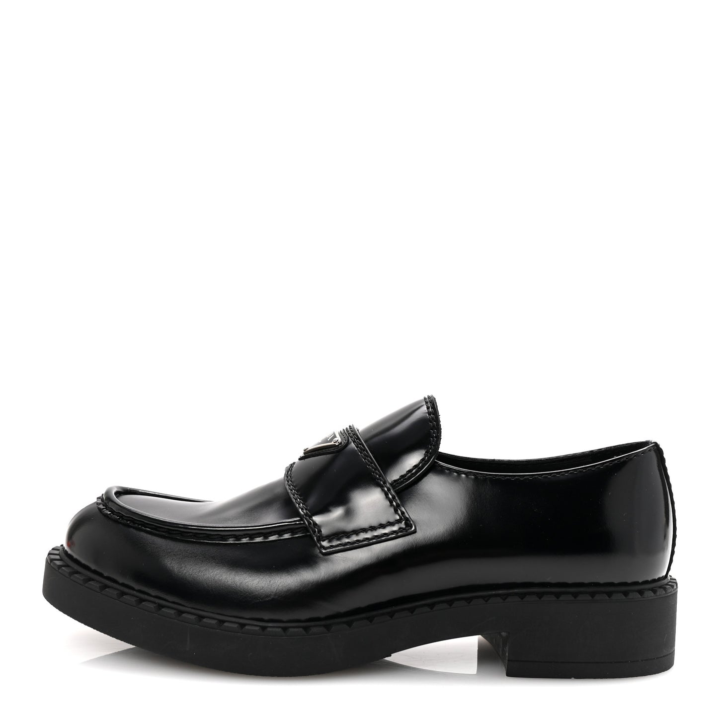 Spazzolato Metal Triangle Logo Mens 35mm Loafers 9.5 Black