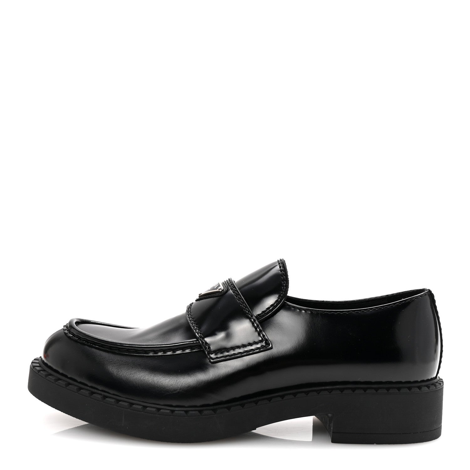 Prada Spazzolato Metal Triangle Logo Mens 35mm Loafers 9.5 Black 1 of 10
