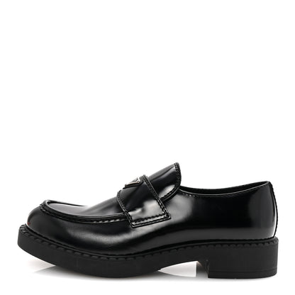 Prada Spazzolato Metal Triangle Logo Mens 35mm Loafers 9.5 Black 1 of 10