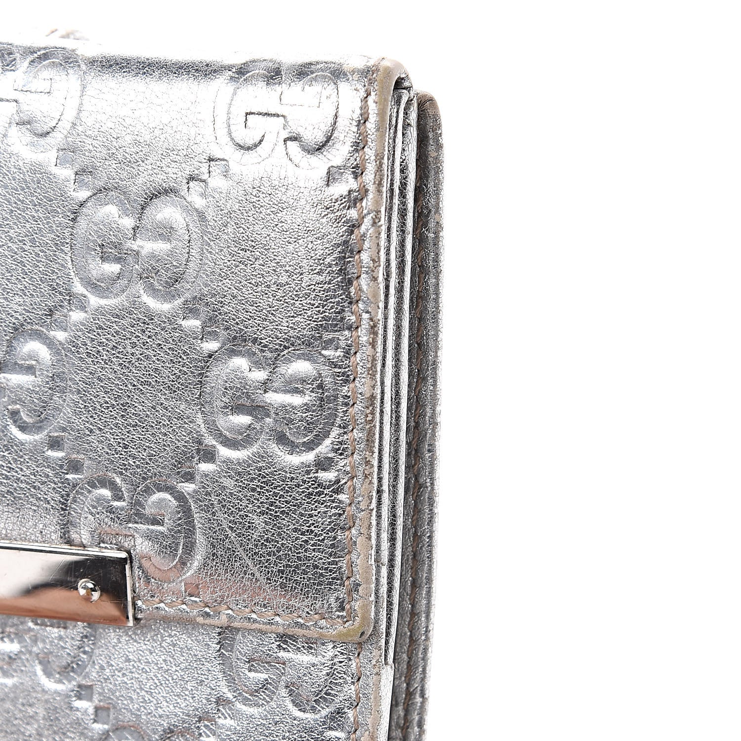 Gucci Metallic Guccissima Metal Bar French Flap Wallet Silver 10 of 13