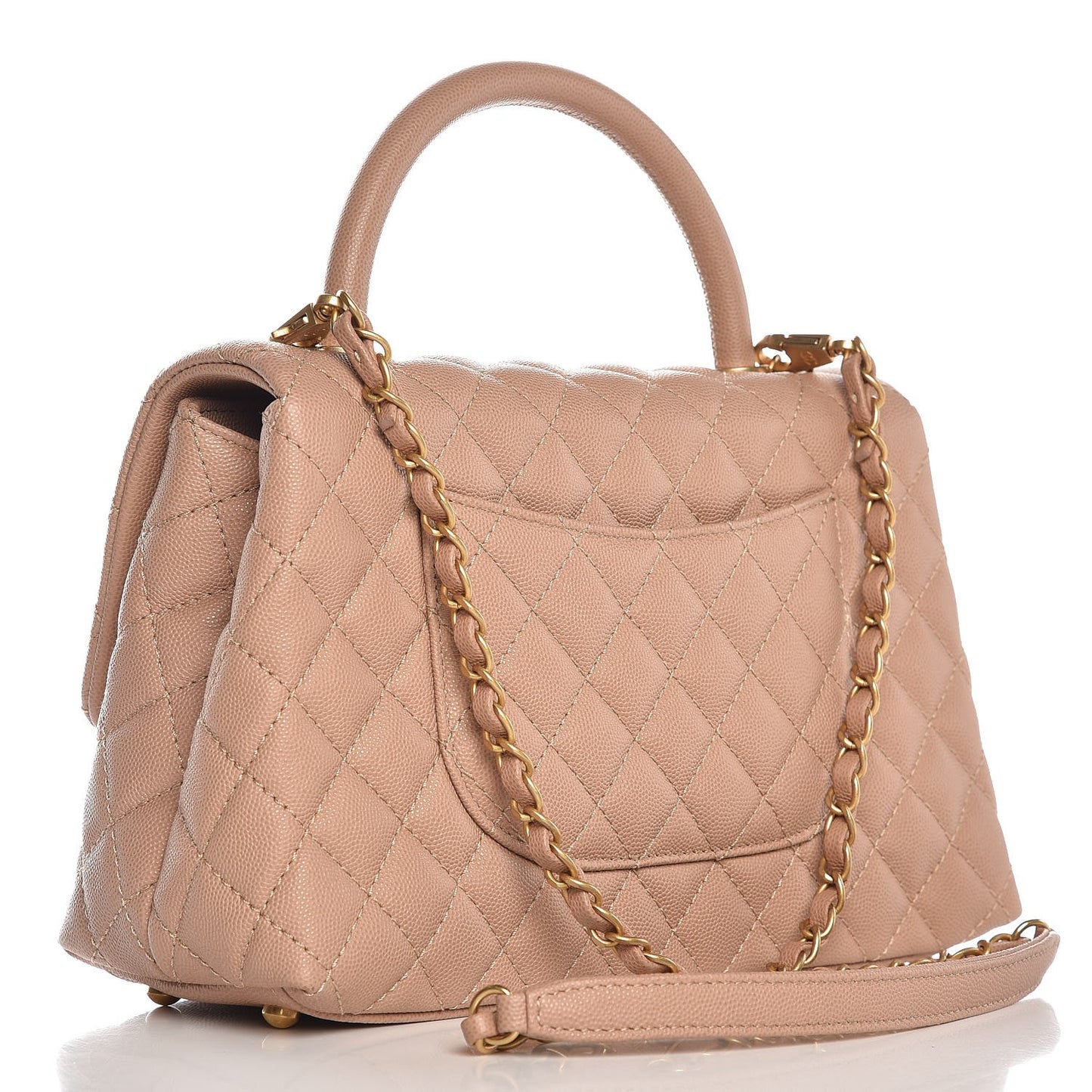 Caviar Quilted Small Coco Handle Flap Light Beige