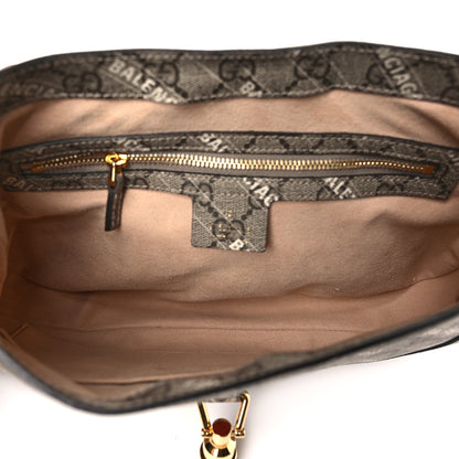 Gucci X BALENCIAGA GG Supreme Monogram Striped Logo Print Web Small Jackie 1961 Hobo Beige Ebony Mystic White 5 of 10