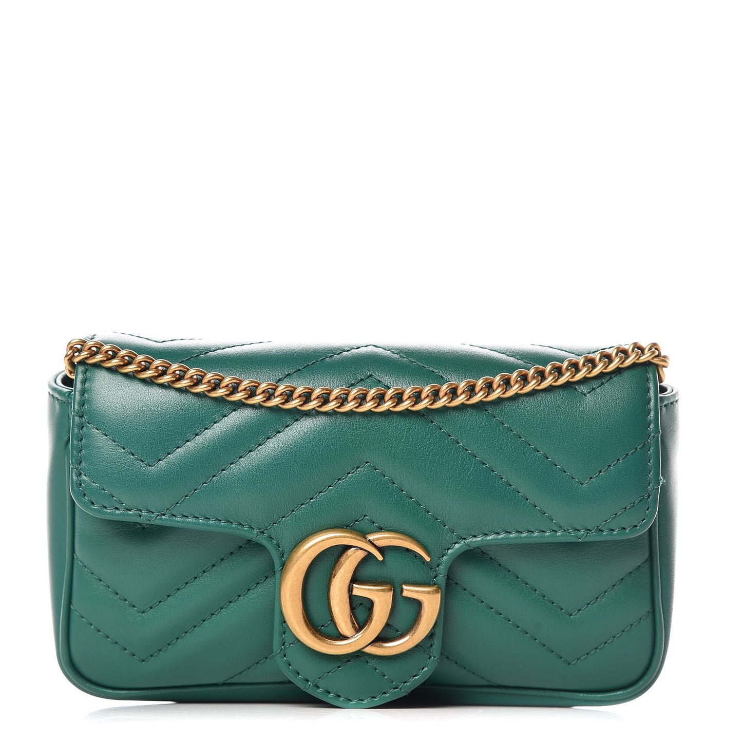 Calfskin Matelasse Super Mini GG Marmont Shoulder Bag Emerald Green