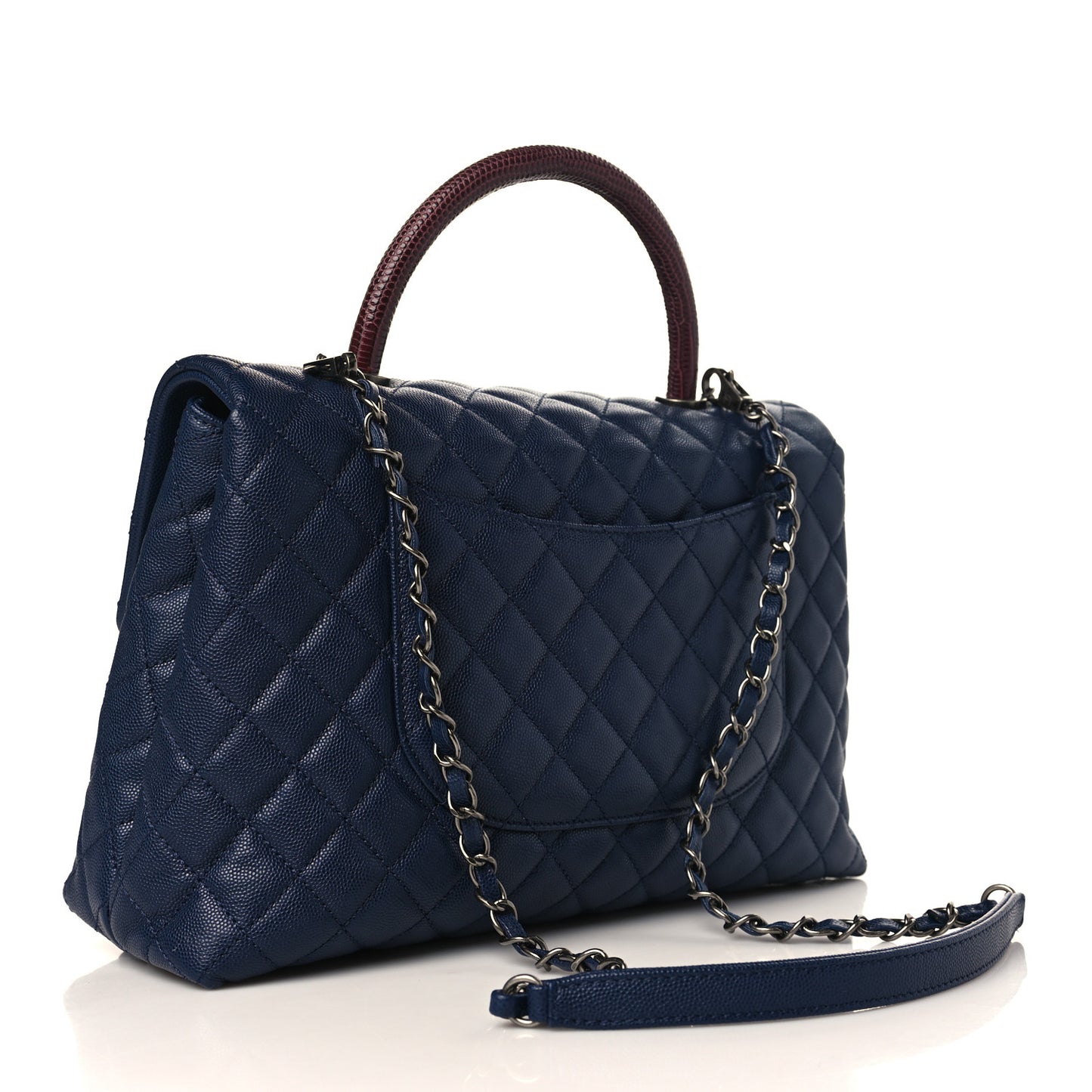 Caviar Lizard Quilted Medium Coco Handle Flap Navy