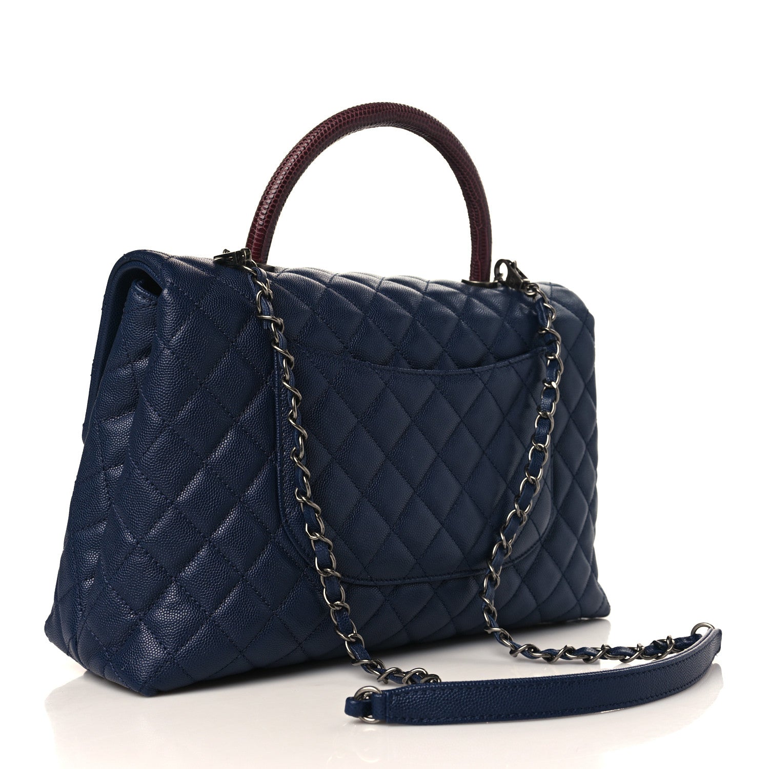 Chanel Caviar Lizard Quilted Medium Coco Handle Flap Navy 3 of 8