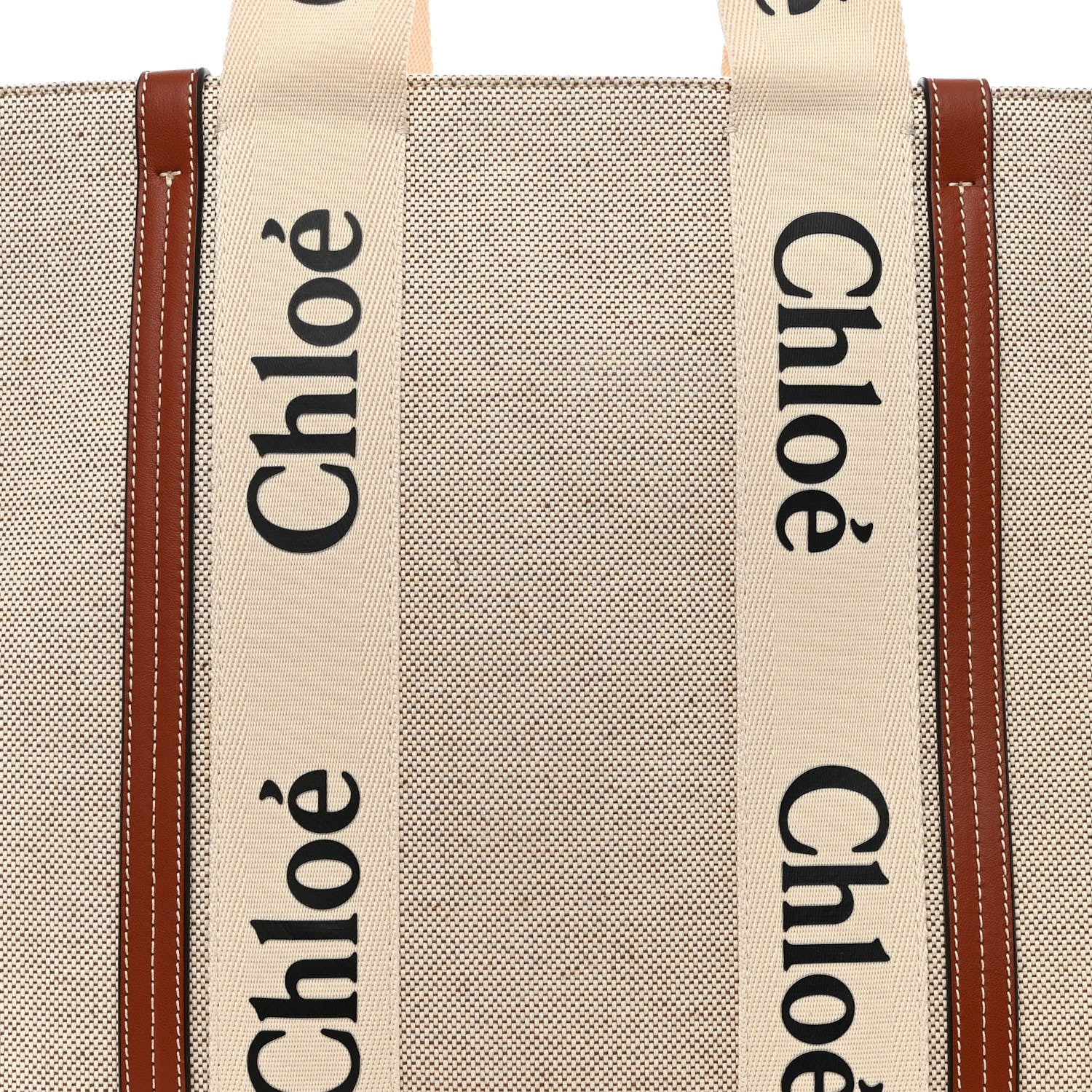 Chloe Cotton Calfskin Medium Woody Ribbon Tote White Brown 8 of 12