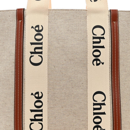 Chloe Cotton Calfskin Medium Woody Ribbon Tote White Brown 8 of 12