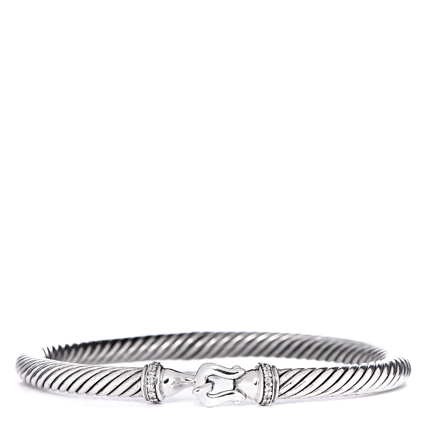 David Yurman Sterling Silver Diamond 5mm Cable Buckle Bracelet 1 of 4