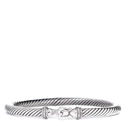 David Yurman Sterling Silver Diamond 5mm Cable Buckle Bracelet 1 of 4