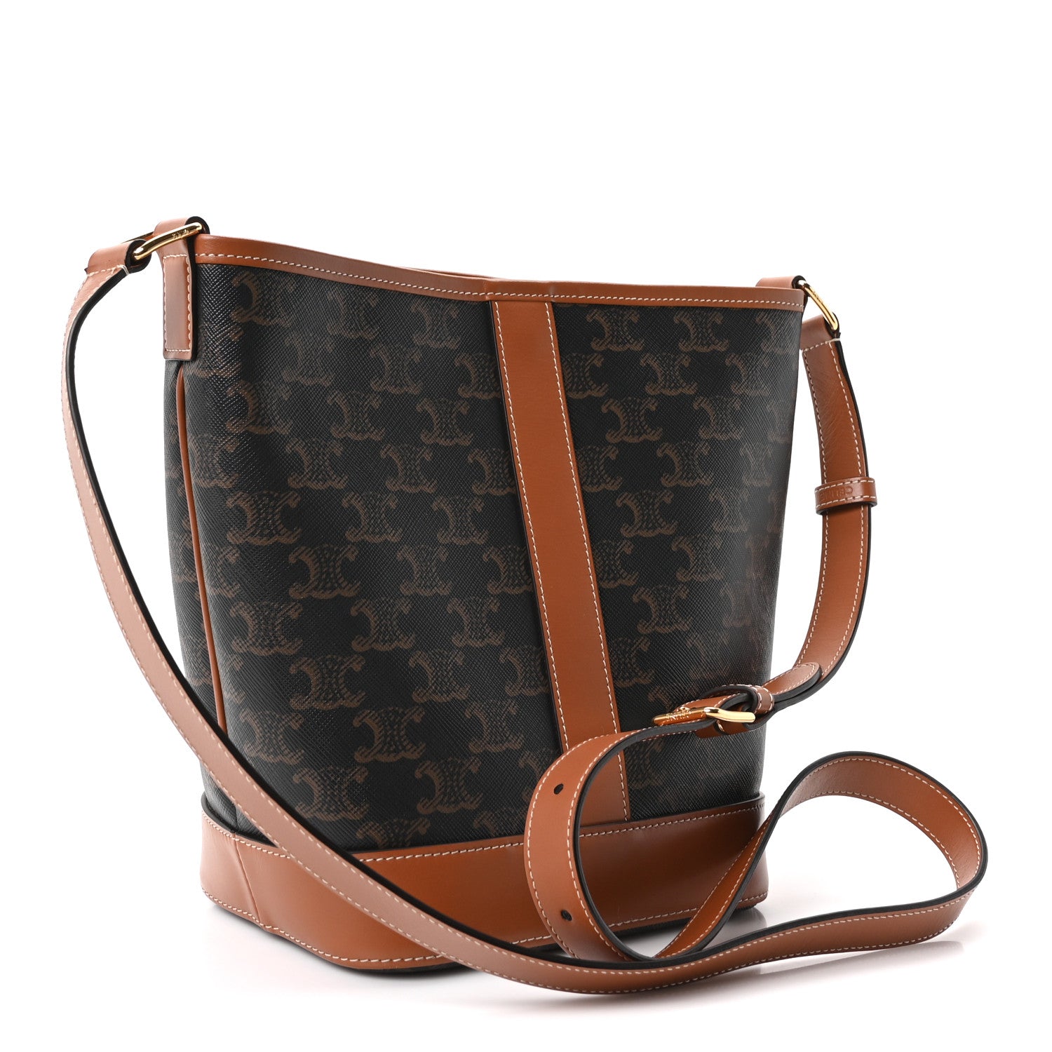 Celine Triomphe Canvas Calfskin Small Bucket Bag Tan 3 of 10