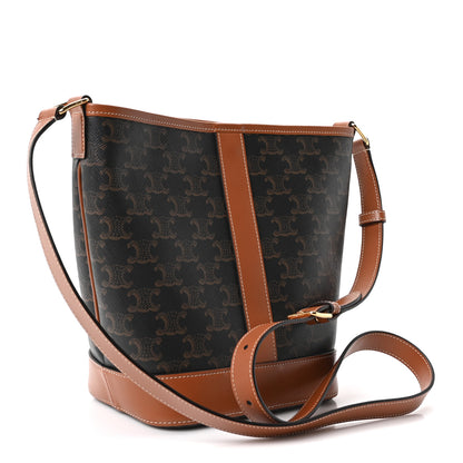 Celine Triomphe Canvas Calfskin Small Bucket Bag Tan 3 of 10