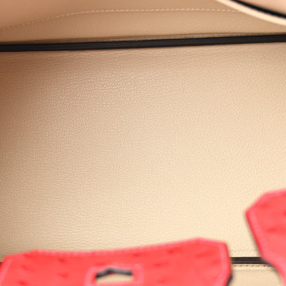 Hermes Ostrich Horseshoe Birkin 30 Rouge Vif Parchemin 5 of 14